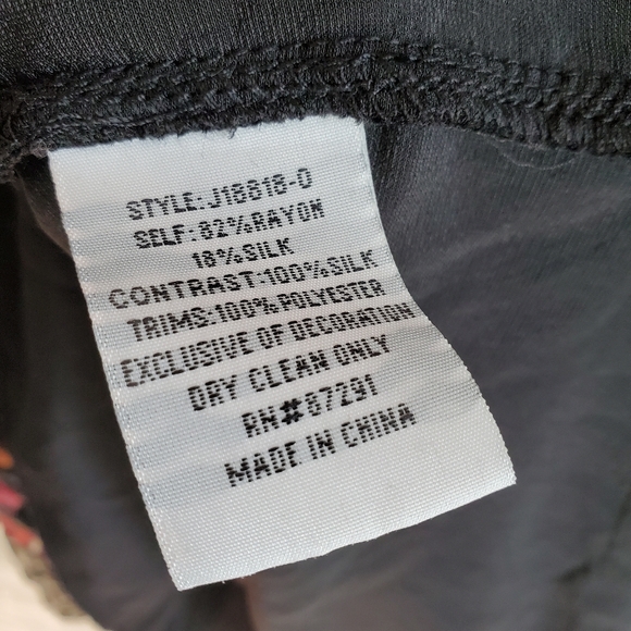 Johnny Was Silk Blend Claude Black Velvet Embroidered Peasant Tunic Top Sz Large - Picture 11 of 12